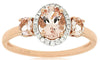 1.10CT DIAMOND & AAA MORGANITE 14KT ROSE GOLD OVAL & ROUND 3 STONE HALO FUN RING
