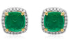 ESTATE 5.85CT DIAMOND & AAA EMERALD 18K 2 TONE GOLD SQUARE CLASSIC STUD EARRINGS