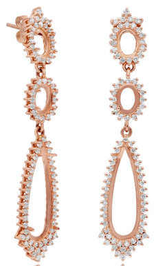 LARGE 1.47CT DIAMOND 14KT ROSE GOLD FLORAL TEAR DROP SEMI MOUNT HANGING EARRINGS