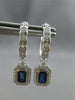 1.06CT DIAMOND & AAA SAPPHIRE 14K WHITE GOLD 3D CLASSIC HUGGIE HANGING EARRINGS