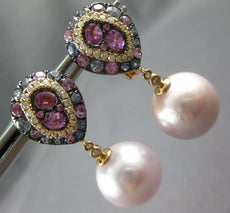 2.69CT DIAMOND & AAA SAPPHIRES & PINK SOUTH SEA PEARL 18KT ROSE GOLD 3D EARRINGS