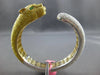 LARGE 27.09CT MULTI COLOR DIAMOND & AAA EMERALD 18KT 2 TONE GOLD BANGLE BRACELET