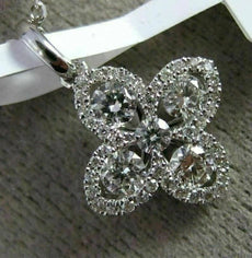 ESTATE .47CT DIAMOND 18K WHITE GOLD 4 CLOVER HALO ETOILE FLOWER FLOATING PENDANT