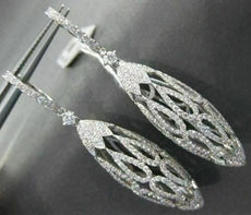 ANTIQUE 3.07CT DIAMOND 18K WHITE GOLD LONG FILIGREE DOME HANGING EARRINGS E00897