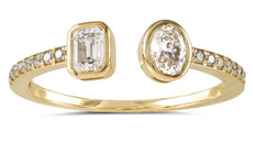 .50CT DIAMOND 14KT YELLOW GOLD 3D OVAL & EMERALD CUT DOUBLE SOLITAIRE BEZEL RING
