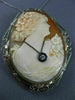 ANTIQUE MASSIVE OLD MIND DIAMOND 14K WHITE GOLD 3D LADY CAMEO PIN PENDANT #25578