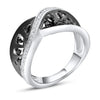 .37CT WHITE & BLACK DIAMOND 14KT WHITE GOLD 3D CRISS CROSS INFINITY LOVE RING