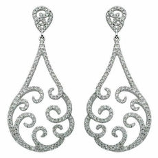 ESTATE LARGE 1.07CT DIAMOND 18KT WHITE GOLD 3D OPEN FILIGREE TEAR DROP EARRINGS
