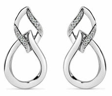 ESTATE .12CT DIAMOND 18KT WHITE GOLD 3D CLASSIC TEAR DROP HANGING LOVE EARRINGS