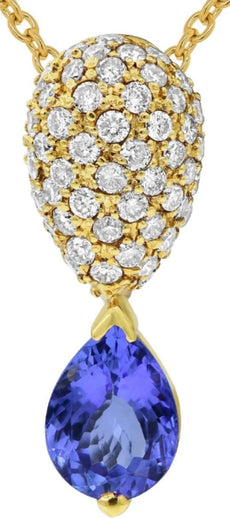 1.78CT DIAMOND & AAA TANZANITE 18KT YELLOW GOLD TEAR DROP LOVE FLOATING PENDANT