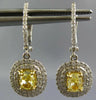 1.38CT WHITE & FANCY YELLOW DIAMOND 18K WHITE GOLD CUSHION HALO HANGING EARRINGS