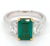 2.72CT DIAMOND & AAA EMERALD 18K 2 TONE GOLD EMERALD CUT 3 STONE ENGAGEMENT RING