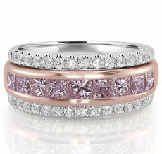 WIDE 1.4CT WHITE & PINK DIAMOND 18KT WHITE & ROSE GOLD PRINCESS ANNIVERSARY RING