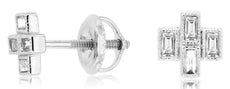 ESTATE .16CT DIAMOND 14KT WHITE GOLD BAGUETTE CROSS FILIGREE SCREWBACK EARRINGS