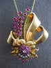 ANTIQUE EXTRA LARGE 5.52CT DIAMOND & AAA RUBY 18KT ROSE GOLD BOW BROOCH PENDANT