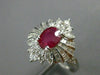 ESTATE LARGE 2.37CT DIAMOND & RUBY 18KT WHITE GOLD FLOWER ENGAGEMENT RING #25401
