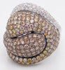 ESTATE 5.58CT WHITE & MULTI COLOR DIAMOND 14K WHITE GOLD MULTI ROW COCKATIL RING