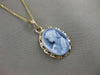 ESTATE 14K YELLOW GOLD BLUE AGATE GIRL WITH PEARLS CAMEO PENDANT + CHAIN #21501