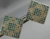 ESTATE 1.0CT WHITE & BLUE DIAMOND 14K WHITE GOLD GEOMETRIC SQUARE EARRINGS 19576