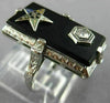 ANTIQUE LARGE .04CT DIAMOND AAA ONYX 14K WHITE GOLD 3D FILIGREE LION RING #26429