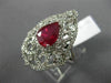 ESTATE EXTRA LARGE 3.05CT DIAMOND & AAA PEAR SHAPE RUBY 14KT WHITE GOLD 3D RING