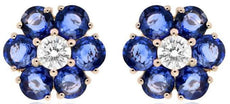 ESTATE LARGE 6.37CT DIAMOND & AAA SAPPHIRE 18K ROSE GOLD 3D FLOWER STUD EARRINGS