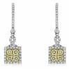 ESTATE 1.52CT WHITE & FANCY YELLOW DIAMOND 14KT WHITE GOLD HALO HANGING EARRINGS