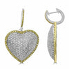 LARGE 3.45CT WHITE & YELLOW DIAMOND 18KT 2 TONE GOLD PAVE HEART HANGING EARRINGS
