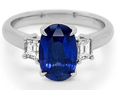 3.15CT DIAMOND & AAA SAPPHIRE 18KT WHITE GOLD EMERALD CUT & OVAL ENGAGEMENT RING