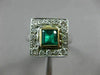 ESTATE LARGE 1.53CT DIAMOND & AAA EMERALD 14K 2 TONE GOLD DOUBLE SQUARE RING 826