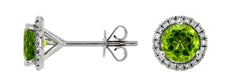 1.66CT DIAMOND & AAA PERIDOT 14KT WHITE GOLD 3D ROUND HALO MARTINI STUD EARRINGS