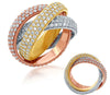 EXTRA LARGE 4.36CT DIAMOND 14KT TRI COLOR GOLD 3D TRINITY LOVE ANNIVERSARY RING