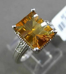 ANTIQUE 3.24CT DIAMOND & AAA CITRINE 14KT WHITE GOLD FILIGREE EMERALD CUT RING