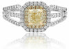 GIA 1.64CT WHITE & FANCY YELLOW DIAMOND 18KT 2 TONE GOLD 3D HALO ENGAGEMENT RING
