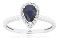.98CT DIAMOND & AAA SAPPHIRE 14KT WHITE GOLD PEAR SHAPE & ROUND FRIENDSHIP RING