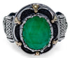 LARGE AAA JADE & LONDON BLUE TOPAZ 18K YELLOW GOLD & 925 SILVER HANDCRAFTED RING
