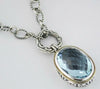 LARGE 16CT AAA BLUE TOPAZ 14K YELLOW GOLD & 925 SILVER OVAL LARIAT LOVE NECKLACE