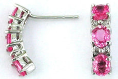 2.8CT DIAMOND & AAA PINK SAPPHIRE 14KT WHITE GOLD OVAL & ROUND HANGING EARRINGS