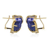 LARGE 27.50CT AAA TANZANITE 18K YELLOW GOLD MULTI SHAPE FLOWER CLIP ON EARRINGS