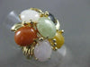 ESTATE WIDE 10.0CT JADE AMBER ONYX & CARNELIAN 14KT YELLOW GOLD FLOWER RING 2775