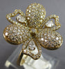 LARGE 1.60CT DIAMOND 14KT YELLOW GOLD ROUND & PEAR SHAPE FLOWER ROSE LOVE RING