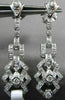 ESTATE LONG 1.13CT DIAMOND 14KT WHITE GOLD OPEN FILIGREE FLOWER HANGING EARRINGS
