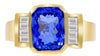 LARGE 3.28CT DIAMOND & AAA TANZANITE 18KT YELLOW GOLD 3D CUSHION & BAGUETTE RING