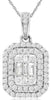1.0CT DIAMOND 14K WHITE GOLD ROUND & BAGUETTE DOUBLE HALO SQUARE OCTAGON PENDANT