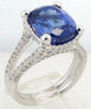 LARGE 4.86CT DIAMOND & AAA TANZANITE 18KT WHITE GOLD CUSHION CUT ENGAGEMENT RING