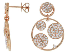 1.50CT DIAMOND 14KT ROSE GOLD 3D CLUSTER MULTI FLOWER CIRCULAR HANGING EARRINGS