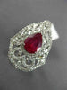 ESTATE EXTRA LARGE 3.05CT DIAMOND & AAA PEAR SHAPE RUBY 14KT WHITE GOLD 3D RING