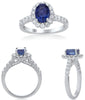 ESTATE 1.92CT DIAMOND & AAA SAPPHIRE 18K WHITE GOLD OVAL & ROUND ENGAGEMENT RING