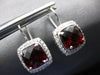 LARGE 4.36CT DIAMOND & AAA GARNET 14KT WHITE GOLD CUSHION & ROUND HALO EARRINGS