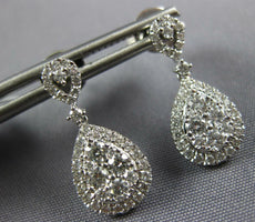 ESTATE 0.87CT DIAMOND 18KT WHITE GOLD CLASSIC CLUSTER TEAR DROP HANGING EARRINGS